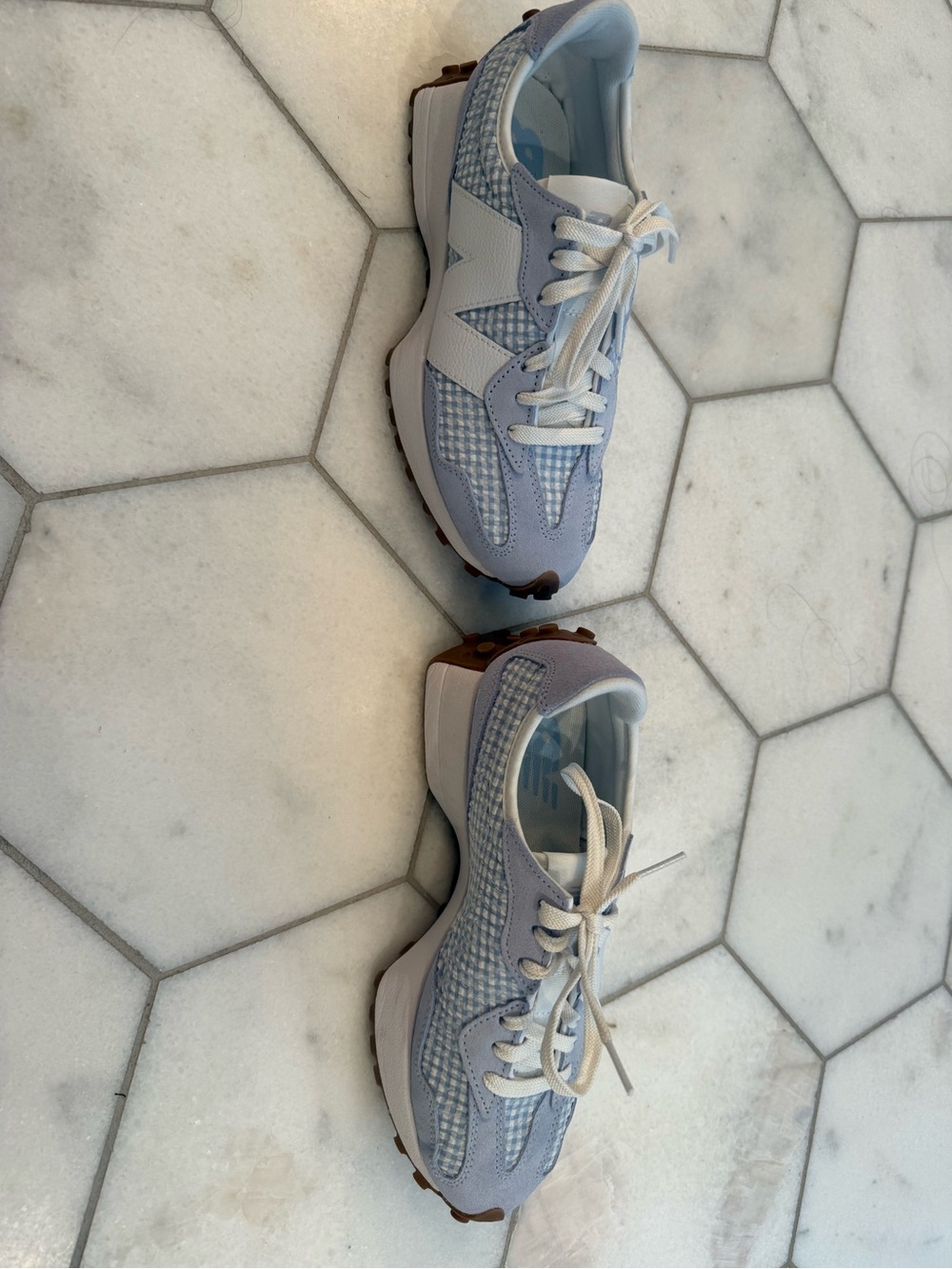 New Balance Gingham Light Blue & White 327 Oxford Sneaker Size 7 - Picture 5 of 8